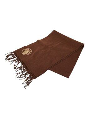 Hermes Logo Scarf Brown Cashmere Wool